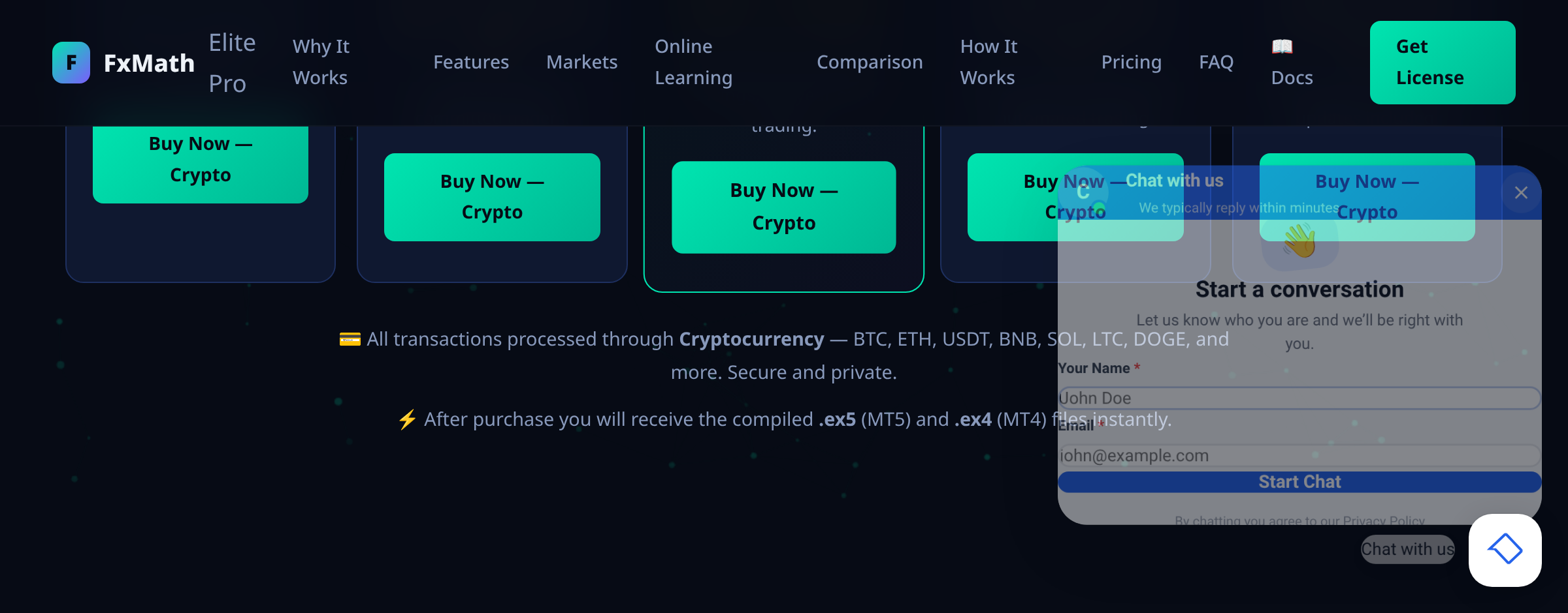 The live vendor purchase page showing all five plans